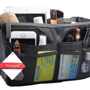 Vercord Purse Organizer Insert for Handbags Bag Organizers Inside Tote Pocketbook Women Nurse Nylon 13 Pockets Black Small