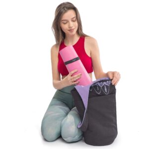 Zenifit Yoga Mat Bag, Long Tote with Pockets for your Yoga Accessories, Yoga Bag with Bonus Yoga Mat Strap Elastics, Holds your Pilates Mat, Color: Black and Lavender Yoga Mat Carrier for Women