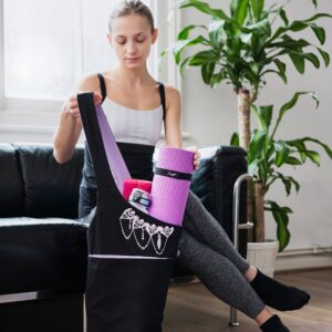 Zenifit Yoga Mat Bag, Long Tote with Pockets for your Yoga Accessories, Yoga Bag with Bonus Yoga Mat Strap Elastics, Holds your Pilates Mat, Color: Black and Lavender Yoga Mat Carrier for Women