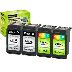 greencycle Remanufactured PG-245XL 245 XL CL-246XL CL-246 Ink Cartridge Compatible for Canon Pixma MX490 MX492 IP2820 MG2920 MG2922 MG2924 MG3020 MG3022 TS302 (Black, 2 Pack; Tri-Color, 2 Pack)