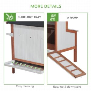 PawHut 47" Chicken Coop Wooden Chicken House Rabbit Hutch Raised Poultry Cage Portable Hen Pen Backyard with Nesting Box and Handles