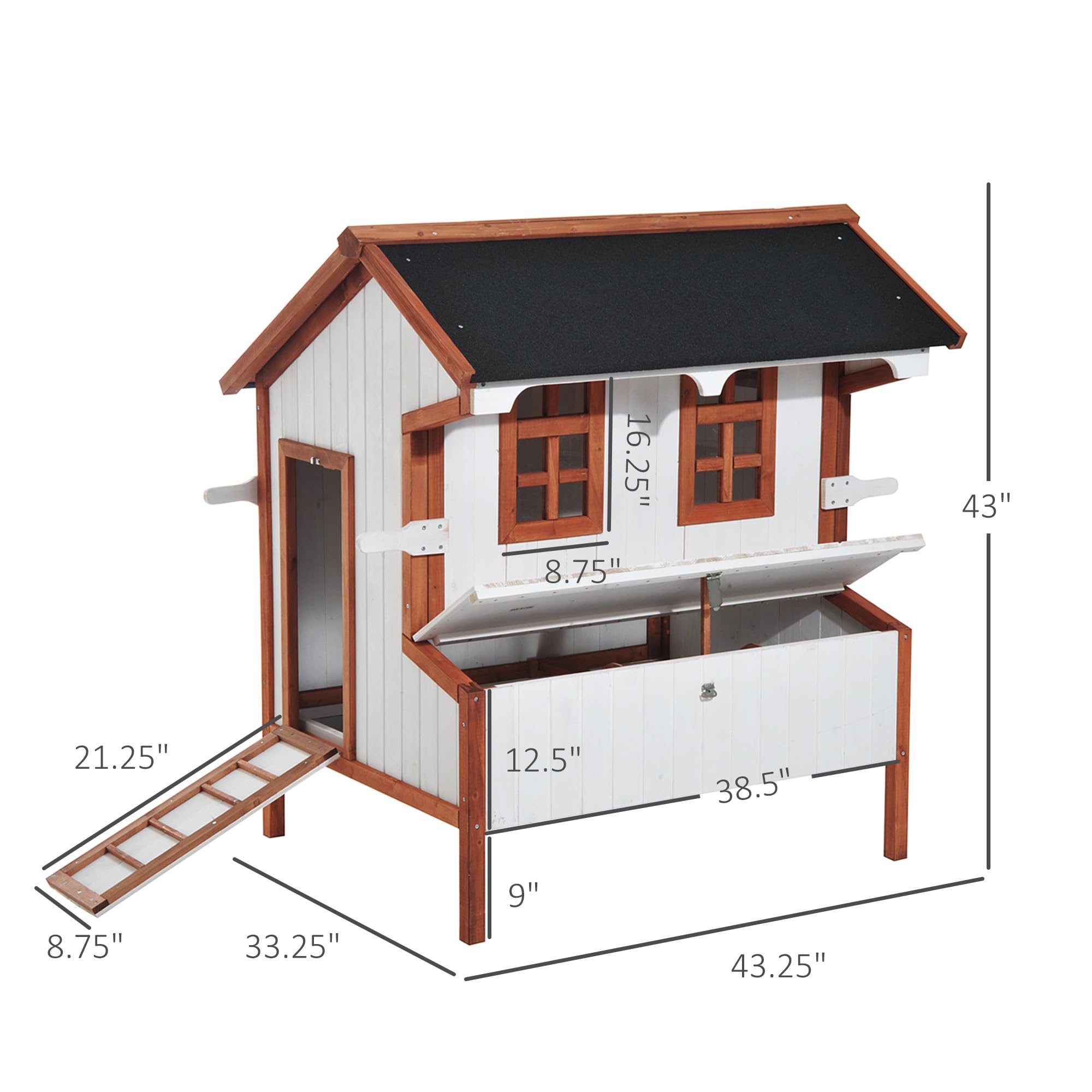 PawHut 47" Chicken Coop Wooden Chicken House Rabbit Hutch Raised Poultry Cage Portable Hen Pen Backyard with Nesting Box and Handles