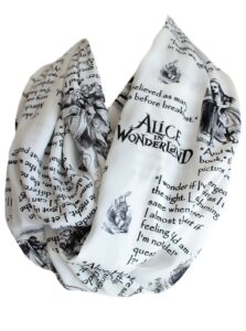 etwoa lewis carroll alice in wonderland book scarf quotes white infinity scarf