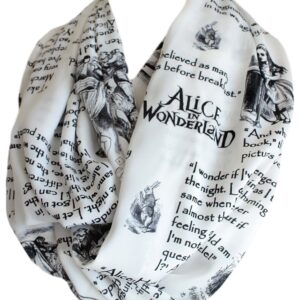 Etwoa Lewis Carroll Alice in Wonderland Book Scarf Quotes White Infinity Scarf