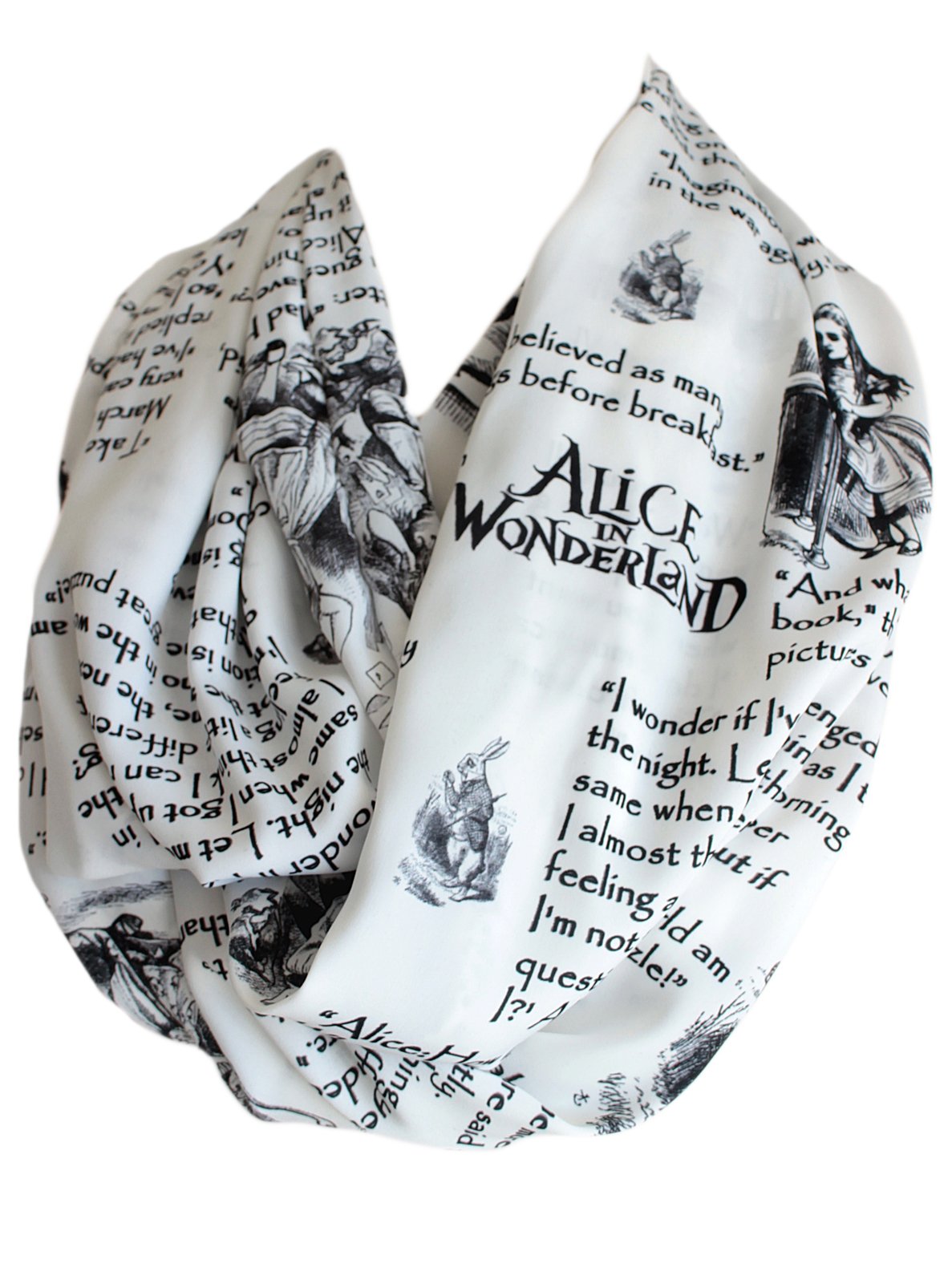 Etwoa Lewis Carroll Alice in Wonderland Book Scarf Quotes White Infinity Scarf