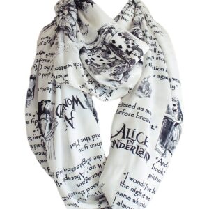 Etwoa Lewis Carroll Alice in Wonderland Book Scarf Quotes White Infinity Scarf