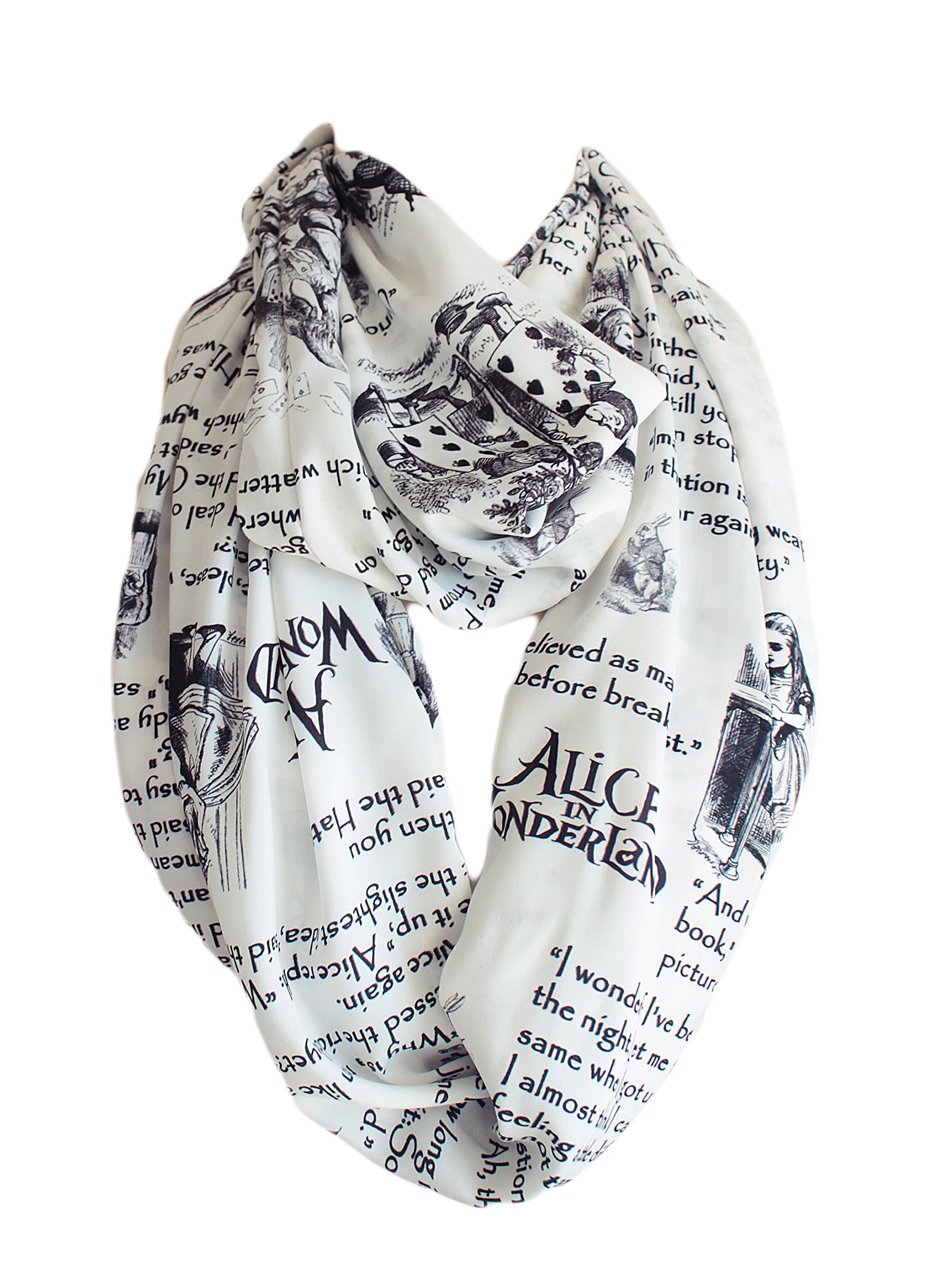 Etwoa Lewis Carroll Alice in Wonderland Book Scarf Quotes White Infinity Scarf