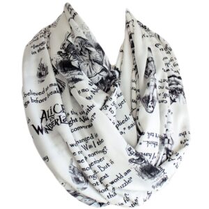 Etwoa Lewis Carroll Alice in Wonderland Book Scarf Quotes White Infinity Scarf