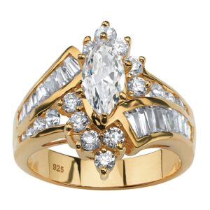 palmbeach yellow gold-plated sterling silver or platinum-plated marquise shaped and baguette cubic zirconia bypass engagement ring size 7