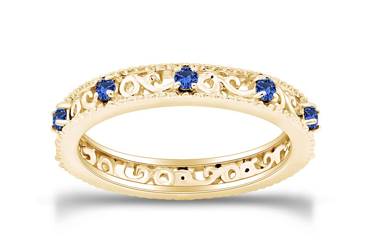 Jewel Zone US Round Cut Simulated Blue Sapphire Stackable Ring in 14K Yellow Gold Over Sterling Silver