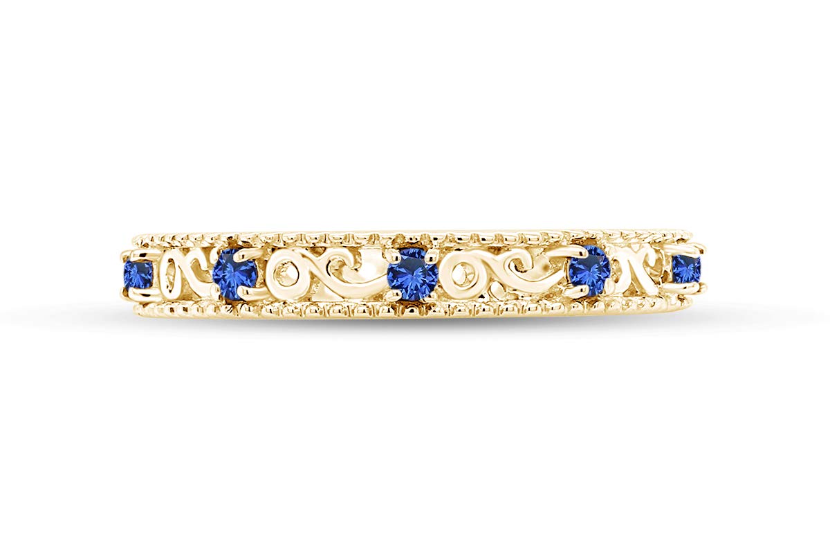 Jewel Zone US Round Cut Simulated Blue Sapphire Stackable Ring in 14K Yellow Gold Over Sterling Silver