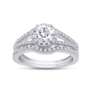 jewel zone us white cubic zirconia engagement & wedding bridal ring set in 14k white gold over sterling silver (3 cttw) ring size-4