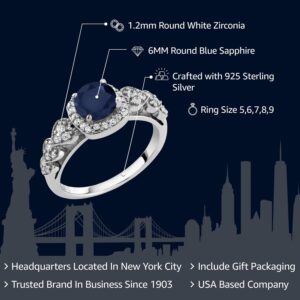 Gem Stone King 925 Sterling Silver Blue Sapphire Engagement Ring For Women (1.32 Cttw, Round Gemstone Birthstone, Available 5,6,7,8,9) (Size 5)