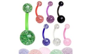 pierced owl set of 7 14ga bioflex ultra glitter acrylic ball belly button rings (set of 7)