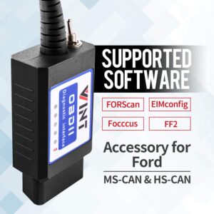 OBD2 Adapter FORSCans VINT-TT55502 ELMconfig ELM327 modified VINTscan for all Windows compatible with Ford Cars F150 F250 and Light Pickup Truck Scan Tool, Code Reader MS-CAN HS-CAN Switch BLACK