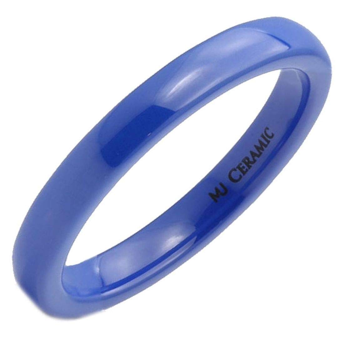 MJ Metals Jewelry Classic Blue Ceramic 3mm Wedding Band High Polish Comfort Fit Ring Size 9