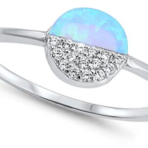 White CZ Blue Simulated Opal Round Split Ring New .925 Sterling Silver Band Size 8