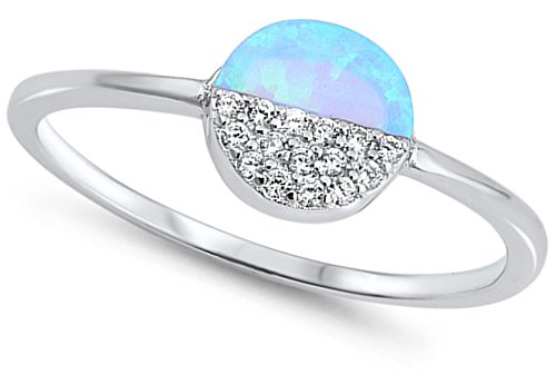 White CZ Blue Simulated Opal Round Split Ring New .925 Sterling Silver Band Size 8