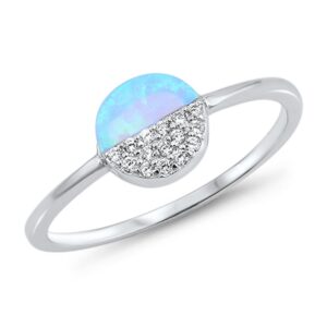 white cz blue simulated opal round split ring new .925 sterling silver band size 8