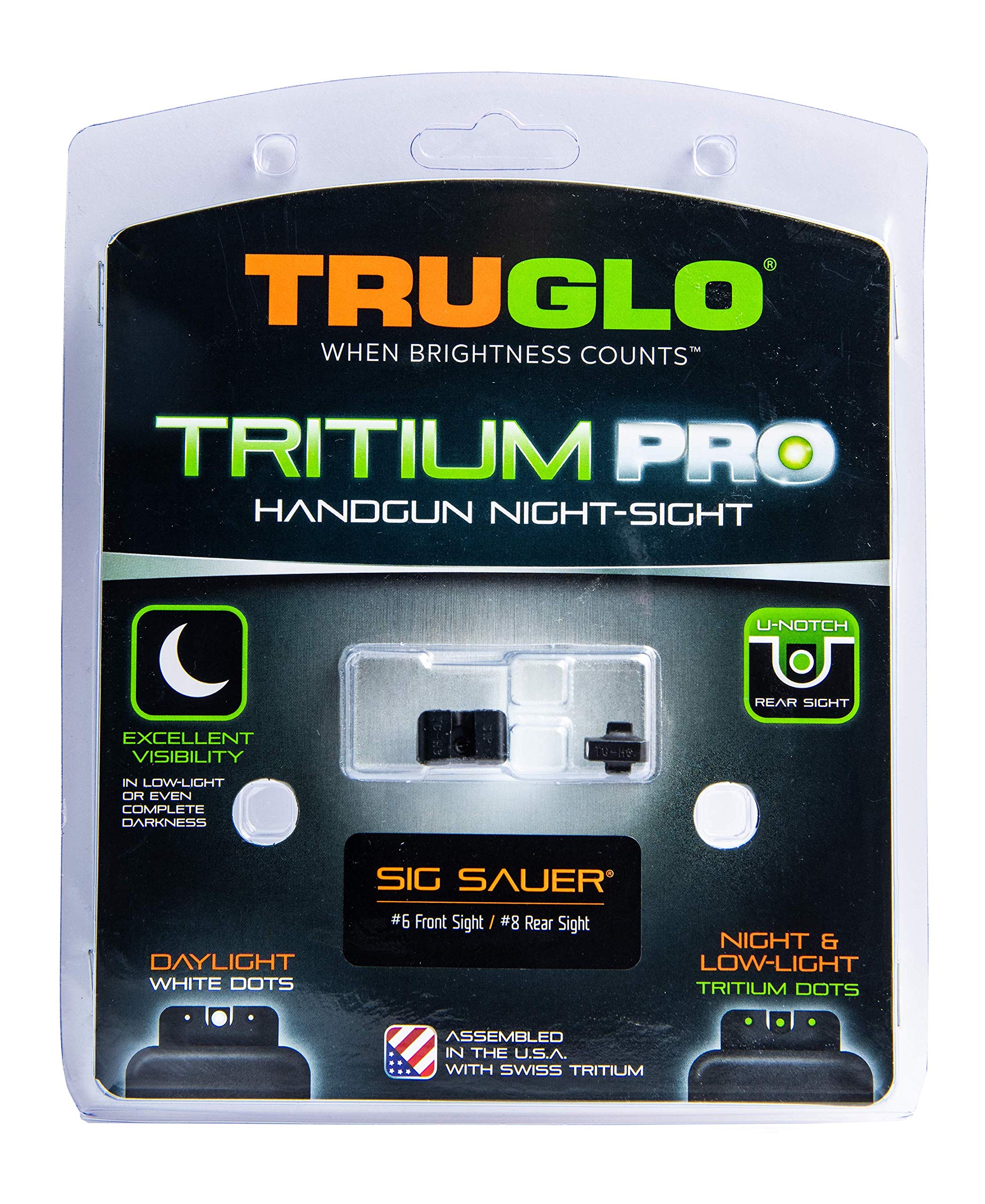 TRUGLO Tritium Pro Night Sights, Compatible with Sig Sauer #6 Front / #8 Rear | Compact Durable Glow-in-The-Dark Front & Rear Gun Sights with White Focus Lock Front Ring