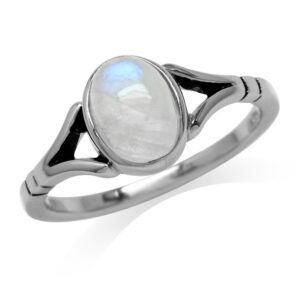 Silvershake 8X6mm Natural Oval Shape Moonstone 925 Sterling Silver Solitaire Ring Size 8