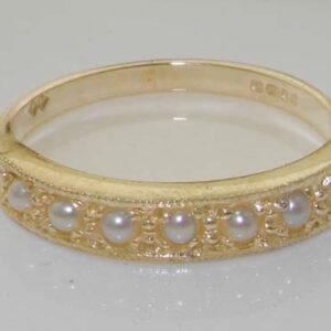 LetsBuyGold Solid 10k .417 Yellow Gold Cultured Pearl Womens Band Ring - Sizes 4 to 12 Available