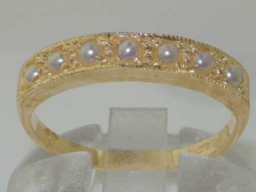 LetsBuyGold Solid 10k .417 Yellow Gold Cultured Pearl Womens Band Ring - Sizes 4 to 12 Available