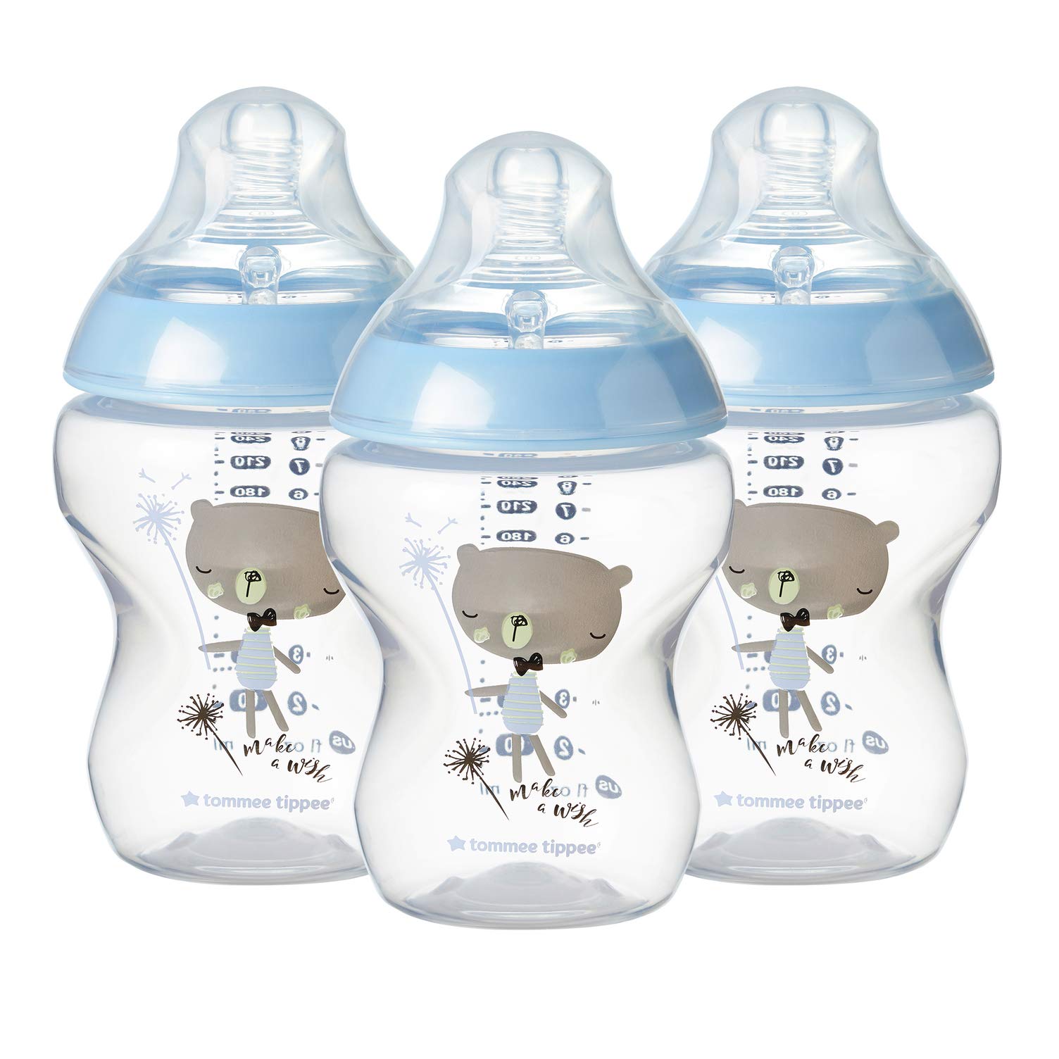 Tommee Tippee Closer to Nature Decorated Bottle, Blue, 3 Count (Pack of 1)