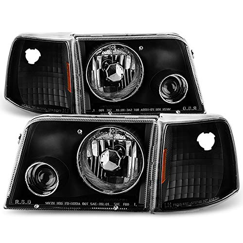 AKKON - For 1993-1997 Ford Ranger Pickup Truck Black Bezel Projector Headlights w/Corner Signal Light Lamps Replacement