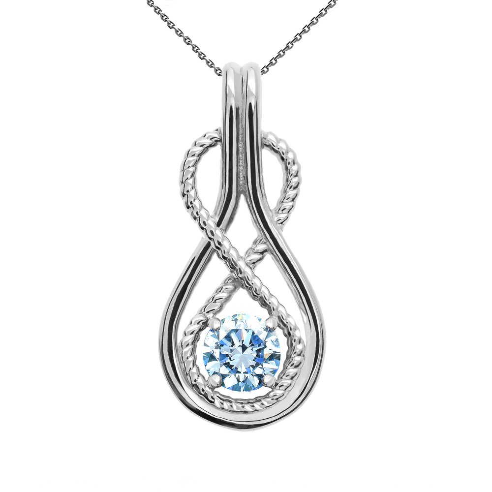 Infinity Rope March Birthstone Aquamarine 14k White Gold Pendant Necklace, 18"