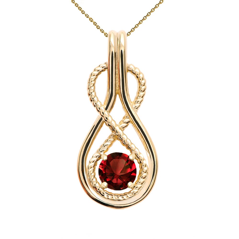 Infinity Rope January Birthstone Garnet 14k Yellow Gold Pendant Necklace, 16"