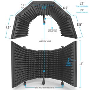 AxcessAbles Large 32 x 13 Recording Studio Microphone Isolation Shield w/Stand | Mic Isolation Foam Booth with Tall Stand | Reflection Filter Shield