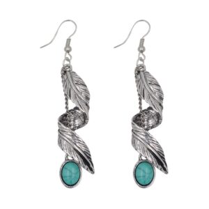 cafudeye women bohemian tribal antique silver leave dangle earrings vintage feather turquoise bead drop earrings nickel free