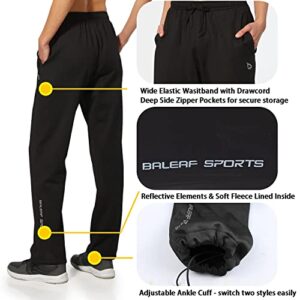 BALEAF Women's Fleece Pants Winter Running Gear with Zipper Pockets Athletic Joggers Adjustable Ankle Track Pants Black Size M