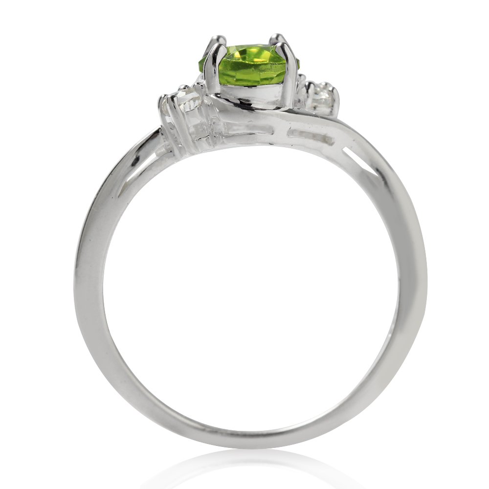 Silvershake 1.24ct. Natural Peridot and White Topaz 925 Sterling Silver Engagement Ring Size 6