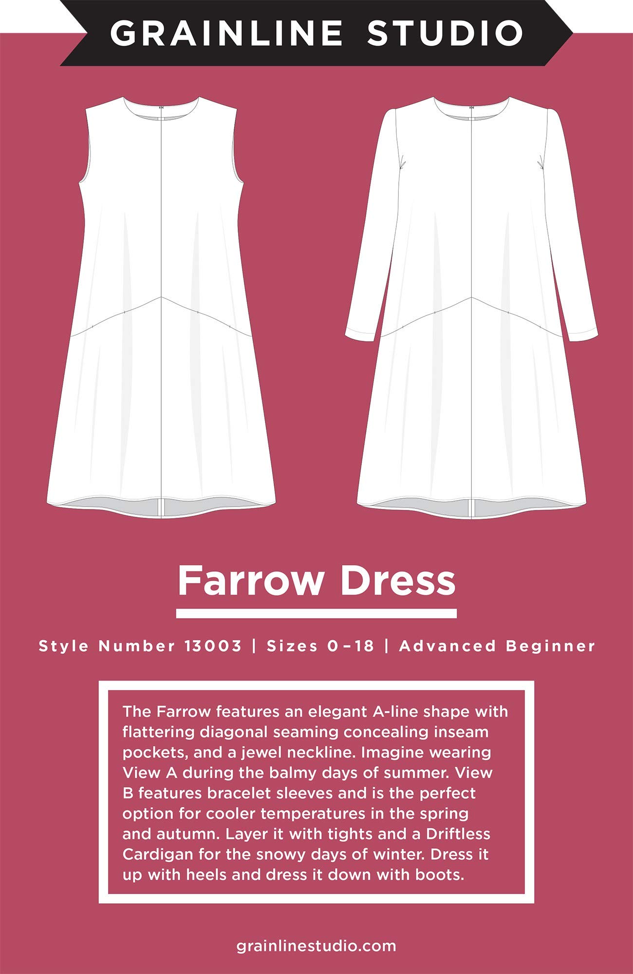 Grainline Studio Ladies Sewing Pattern 13003 Farrow Dress