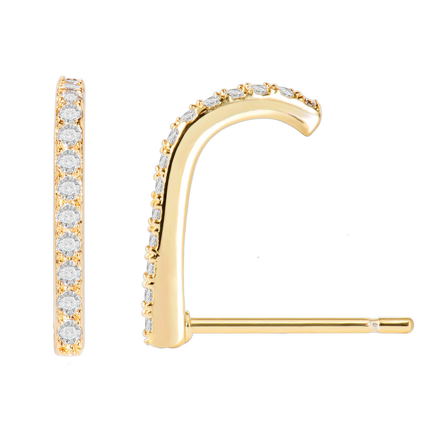 CZ Paved Bar Hook Suspender Earrings 14K Gold Plated