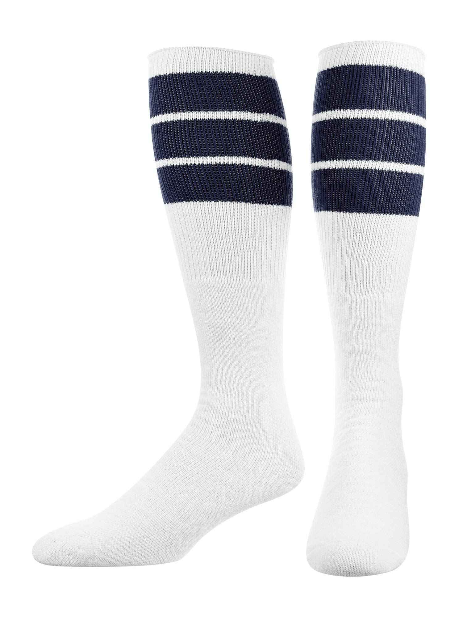 TCK Retro 3 Stripe Tube Socks (Navy, Large)