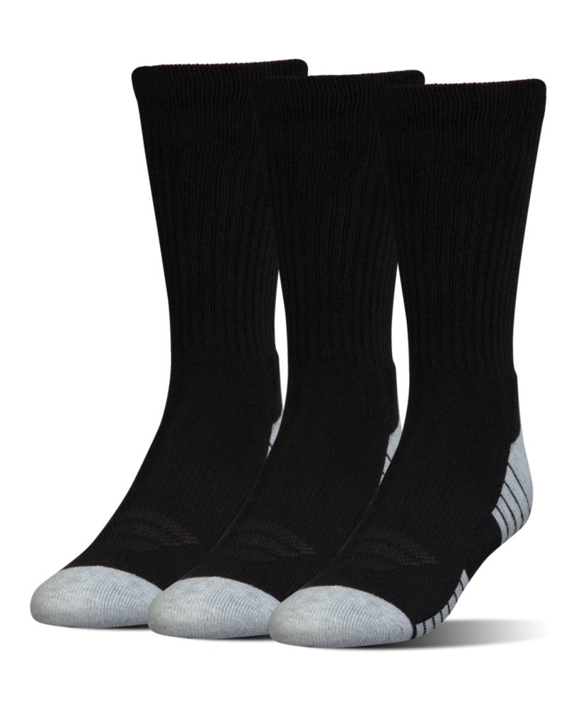 Under Armour Youth Heatgear Tech Crew Socks, 3-Pairs, Black, X-Small