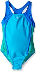 speedo girl's swimsuit one piece mesh splice thick strap , cyan, 16