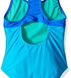 Speedo Girl's Swimsuit One Piece Mesh Splice Thick Strap , Cyan, 16