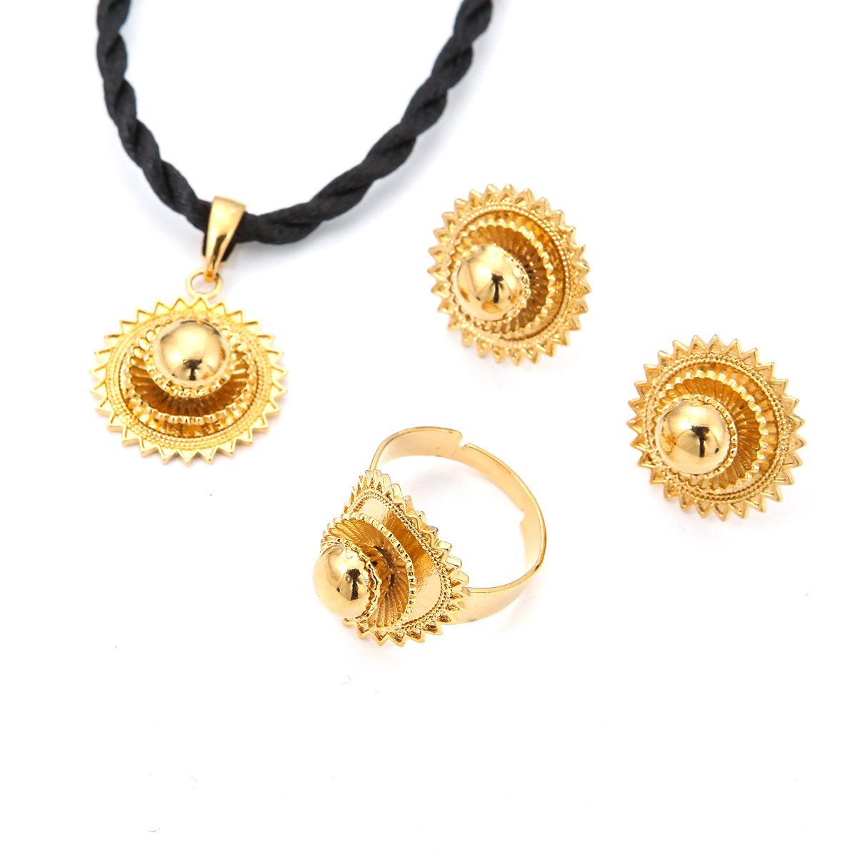 Huangshanshan Necklace Pendants Earrings Ring Set Gold Filled Plated Jewelry African Ethiopia Flower Jewelry Set