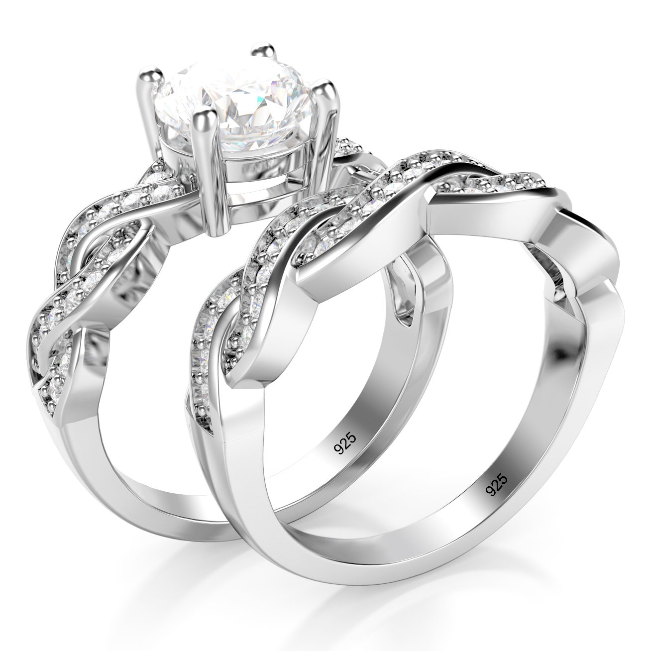 Metal Factory Sz 4 Sterling Silver 925 CZ Cubic Zirconia Infinity Wedding Engagement Ring Set