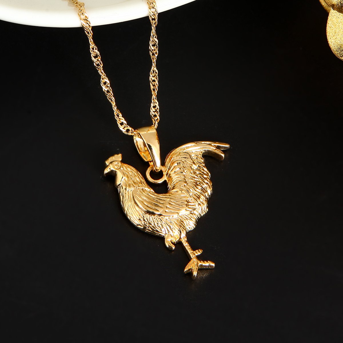 Women Jewelry 24k Gold Plated Animal Rooster Chicken Pendant Necklace Jewelry