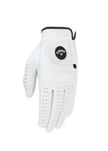 callaway men's opti flex golf glove, white, medium, worn on left hand