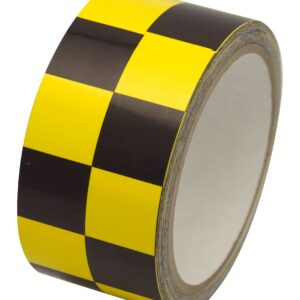 INCOM Manufacturing Checkerboard Race Pattern Laminated Safety Tape, 1 Inch Square, Yellow and Black, Indoor and Outdoor Use, 2 Inch x 54 ft, LCB210