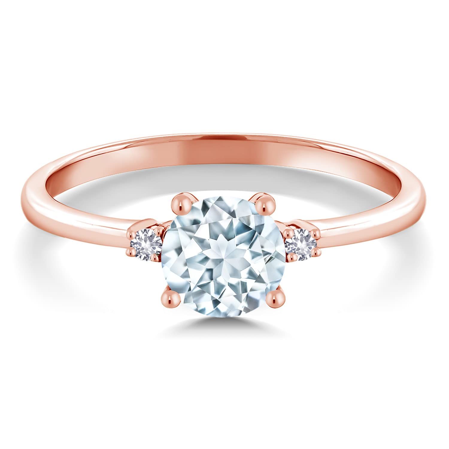 Gem Stone King 10K Rose Gold Sky Blue Aquamarine and White Created Sapphire Solitaire Engagement Ring For Women (0.78 Cttw, Round 6MM, Gemstone March Birthstone, Size 6)