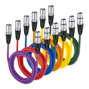 neewer 6 pack 3 feet/1m mic cable cord, xlr male to xlr female microphone audio colored snake cables (purple/red/blue/orange/yellow/green)