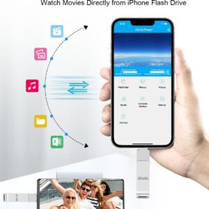 【App-le Certified】iDiskk 128GB Photo Storage Stick iPhone Storage Flash Drive for iPhone usb storage flash drive,iPhone USB External Storage for Mac,iPad and PC Photo Stick for Photos Videos Contacts