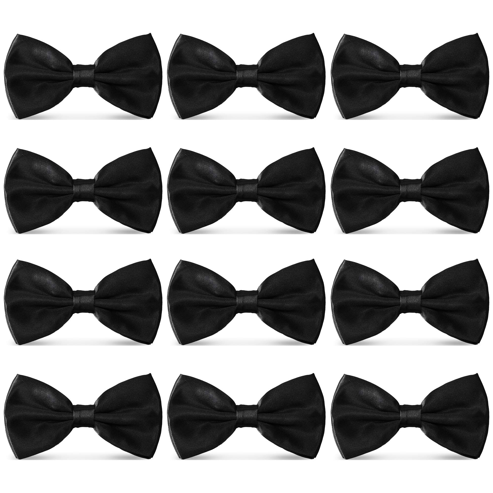 AVANTMEN Men's Bowties Formal Satin Solid - 12 Pack Bow Ties Pre-tied Adjustable Ties for Men Many Colors Option in bulk